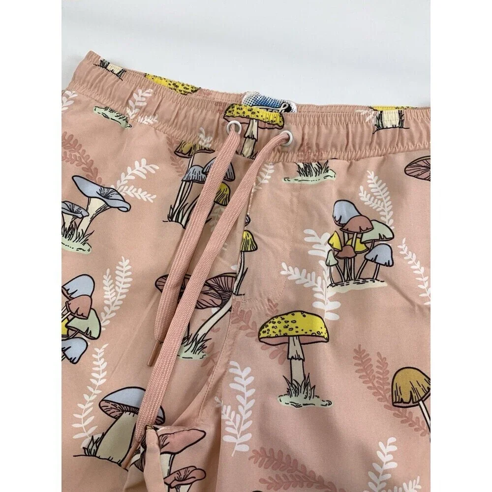 BOGO Fresh Prints Of Bel Air Swim Trunks Pink Mushrooms Drawstring Pockets Small